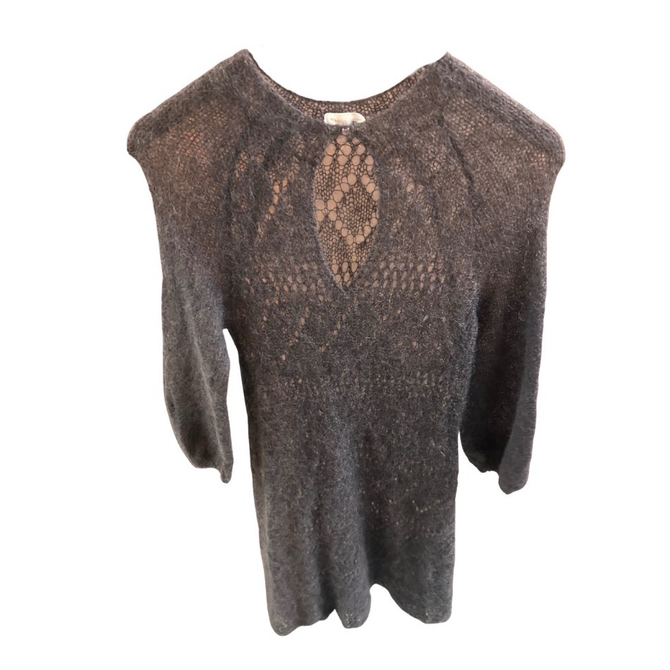 Philosophy Di Alberta Ferretti Gray Mohair Keyhole Midi Dress Sheer Knit